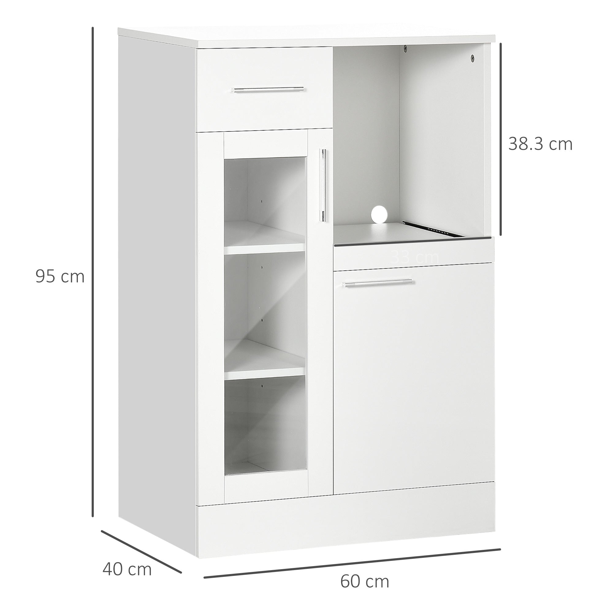 Easycomfort Credenza Moderna con Armadietti e Cassetto in Legno e Vetro, 60x40x95cm, Bianco