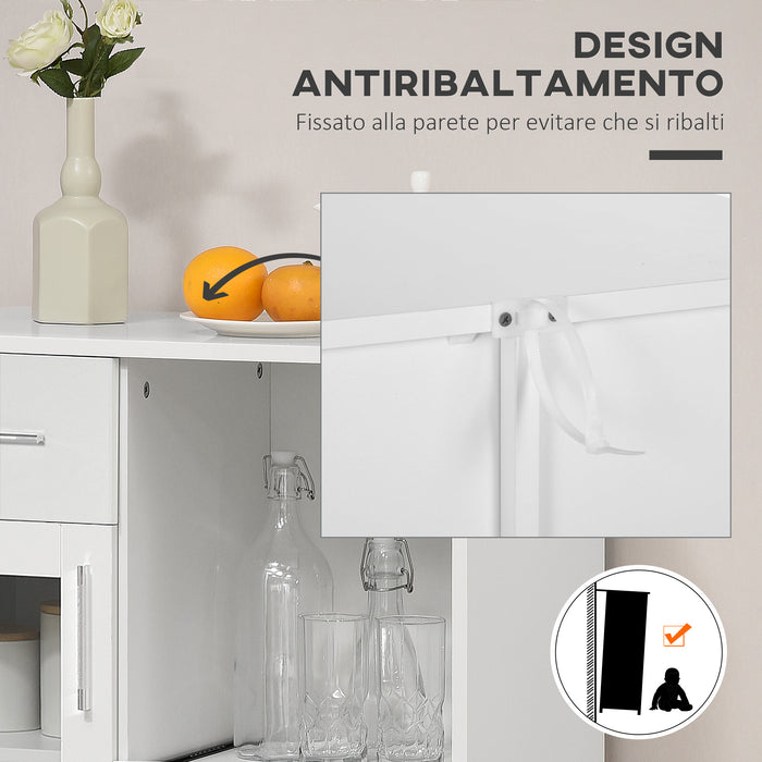 Easycomfort Credenza Moderna con Armadietti e Cassetto in Legno e Vetro, 60x40x95cm, Bianco