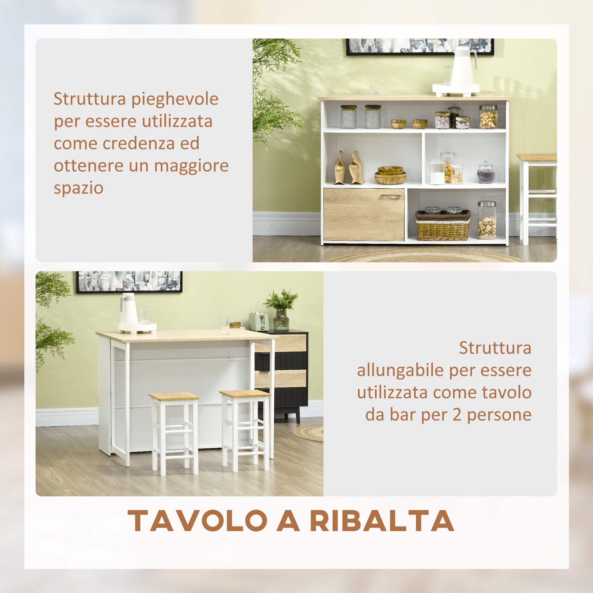 Easycomfort Tavolo da Bar Moderno in MDF per 2 Persone con 4 Ripiani Aperti e Armadietto, 116x79.5x91 cm