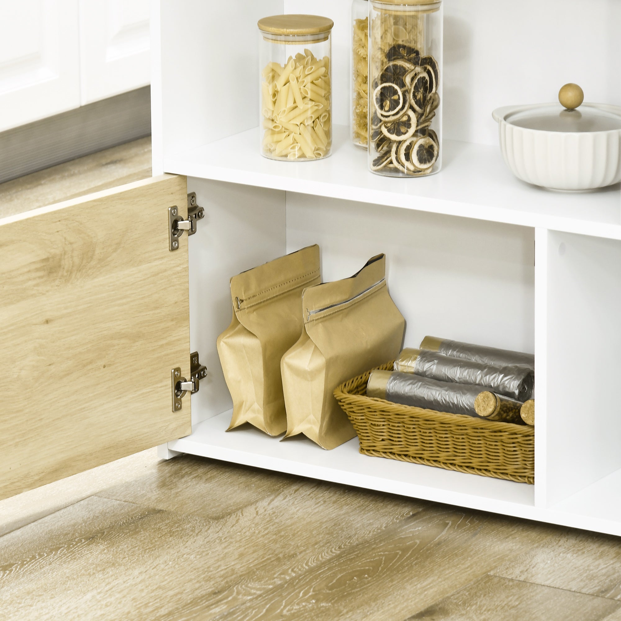 Easycomfort Tavolo da Bar Moderno in MDF per 2 Persone con 4 Ripiani Aperti e Armadietto, 116x79.5x91 cm