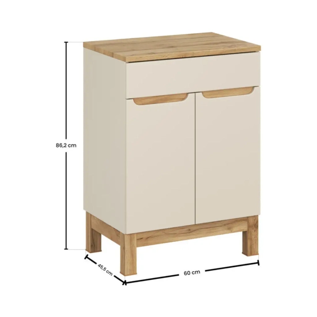 Set da bagno ERMANO cachemire e finitura quercia 60cm: mobile sottolavabo + piano per lavabo