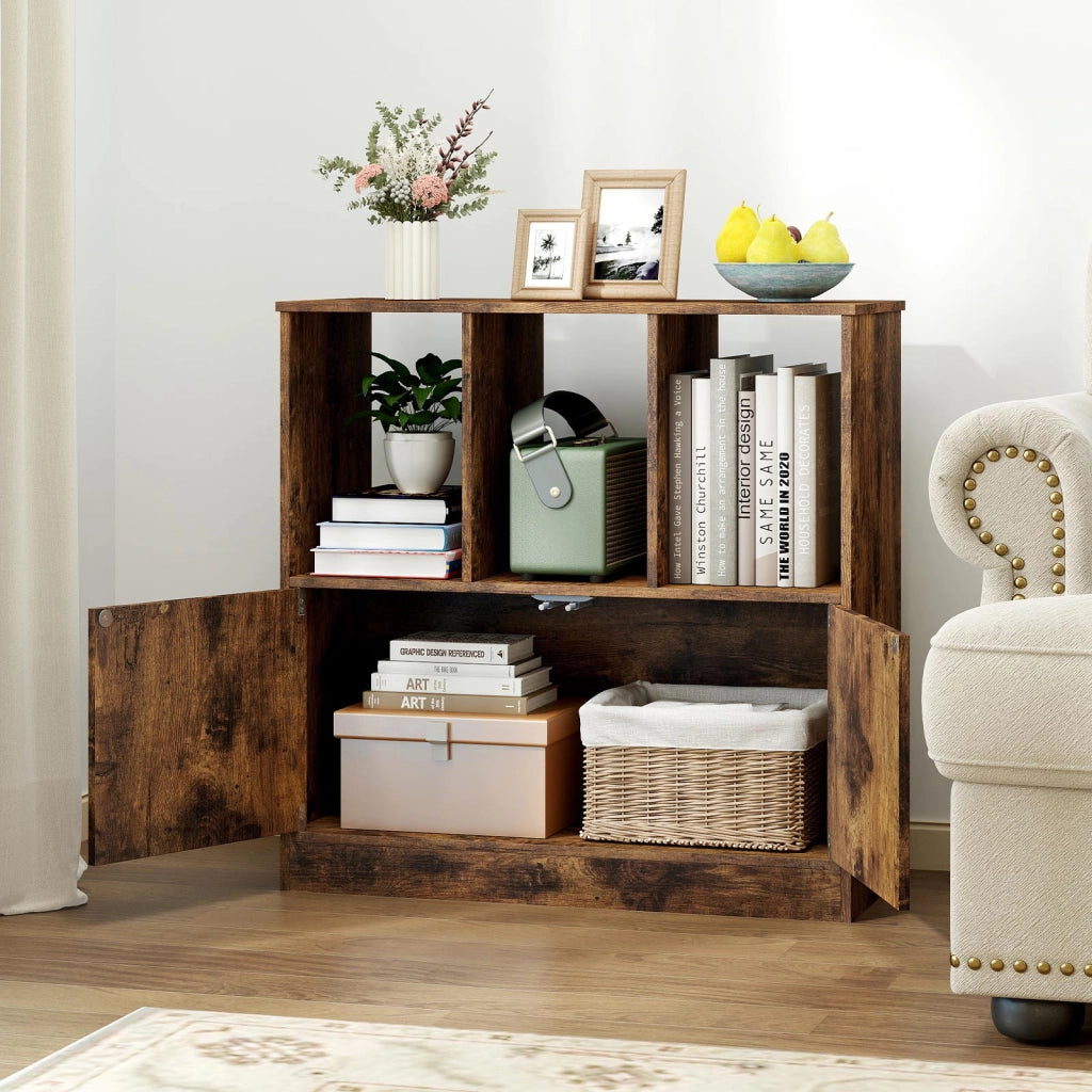 Libreria ante e mobiletto scaffale moderno a 3 livelli per soggiorno studio camera da letto-Scaffale da terra mensola di archiviazione Marrone