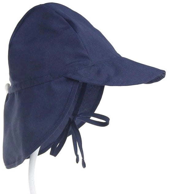 Cappello per bambini, cappello estivo per bambini, cappello per neonati con protezione collo e strisce, cappello flapper, cappello UV protettivo per spiaggia (S: idoneo per misura testa 48-54 cm) - Marine