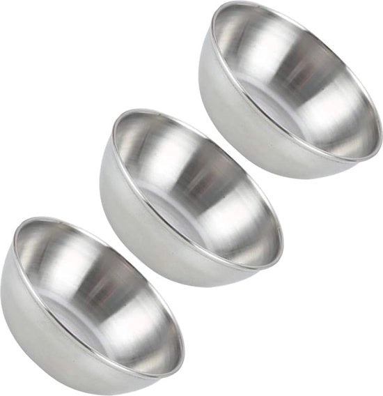 Mini scodelle di acciaio inox, scodelle metalliche rotonde per servire, scodelle per salse, ciotola per erbe, scodelle per snack, tavola per aperitivo, contenitore per frutta per salse di soia, dips, argento, 3 pezzi