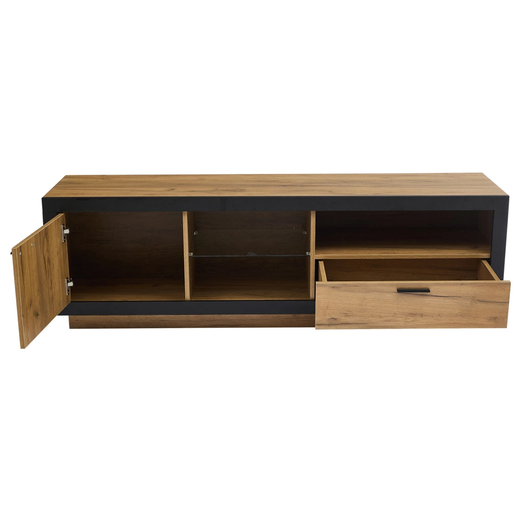 Mobile Porta TV LED 160 cm Nero e Rovere per Schermi 70 Pollici