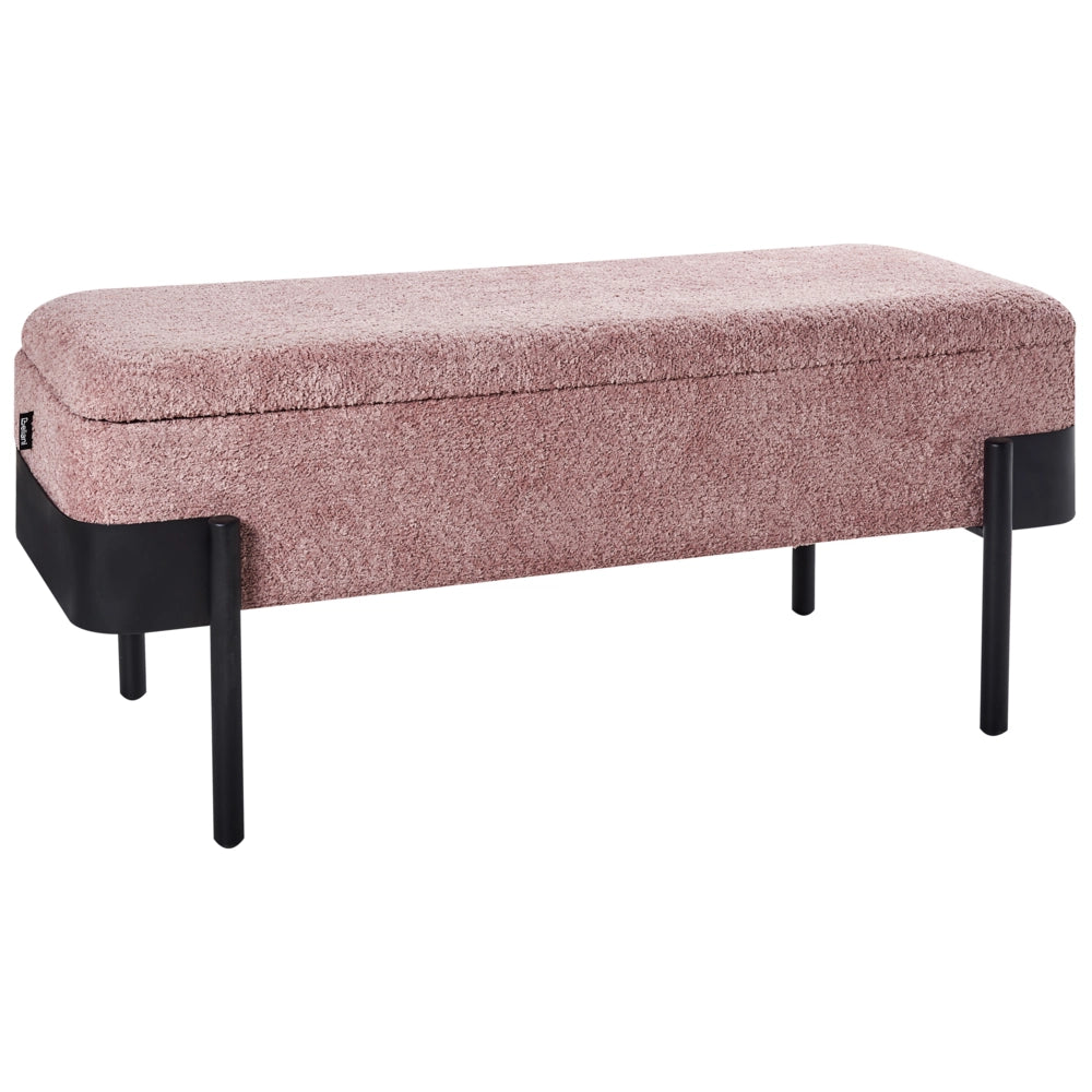 Panca per la camera da letto in tessuto poliestere rosa Rivestimento gambe nere Design cottage Mobili per il soggiorno in tinta unita