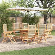 Set da pranzo per il giardino 7 pezzi  Beige in legno massello di acacia e polirattan