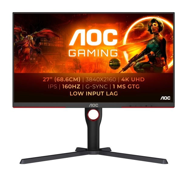 Aoc g3 u27g3x/bk monitor pc 68,6 cm (27") 3840 x 2160 pixel 4k ultra hd led nero, rosso