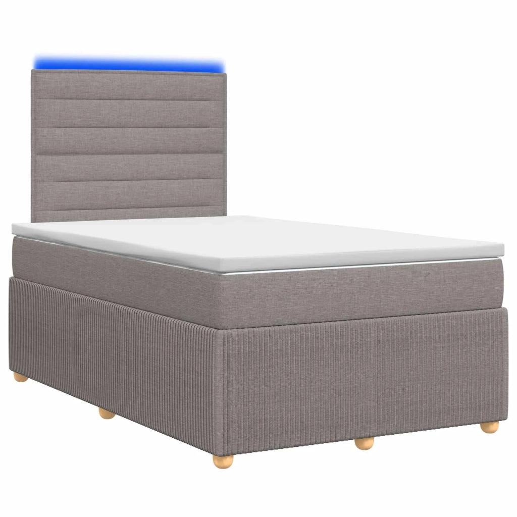 Letto Box Spring LED con Materasso Tortora 120 x 190 cm Tessuto 3455808