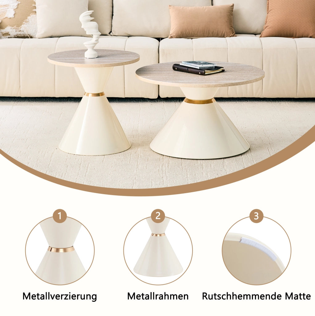 Set di 2 tavolini nidificanti con piano effetto pietra