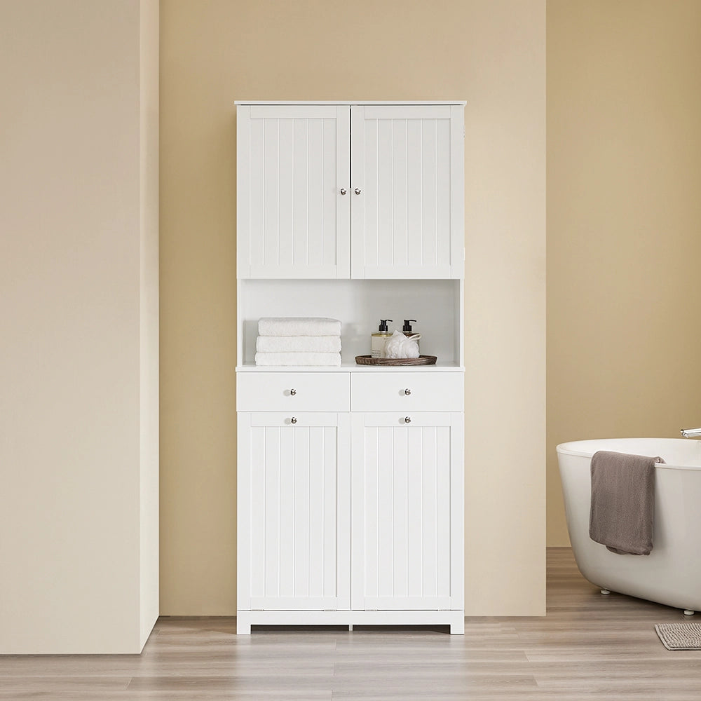 SoBuy Mobile Bagno Salvaspazio con 2 Cesti Portabiancheria e 2 Cassetti Colonna Bagno Stretta 78x38x181cm Armadietto con Ripiano Aperto e Vano per Famiglie e Piccoli Spazi BZR215-W