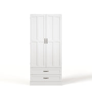 Credenza alta con 3 ripiani estraibili e 2 cassetti per cucina in MDF bianco 80×37.5×180 cm