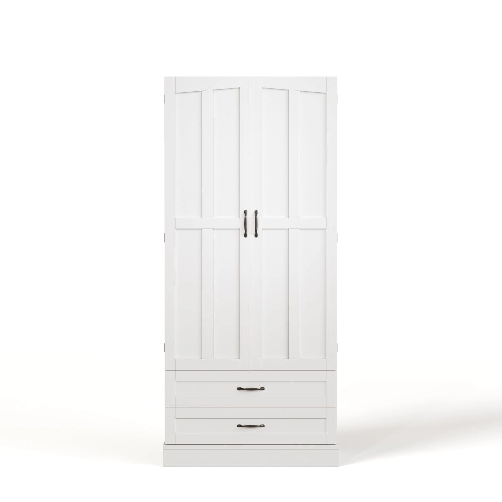 Credenza alta con 3 ripiani estraibili e 2 cassetti per cucina in MDF bianco 80×37.5×180 cm
