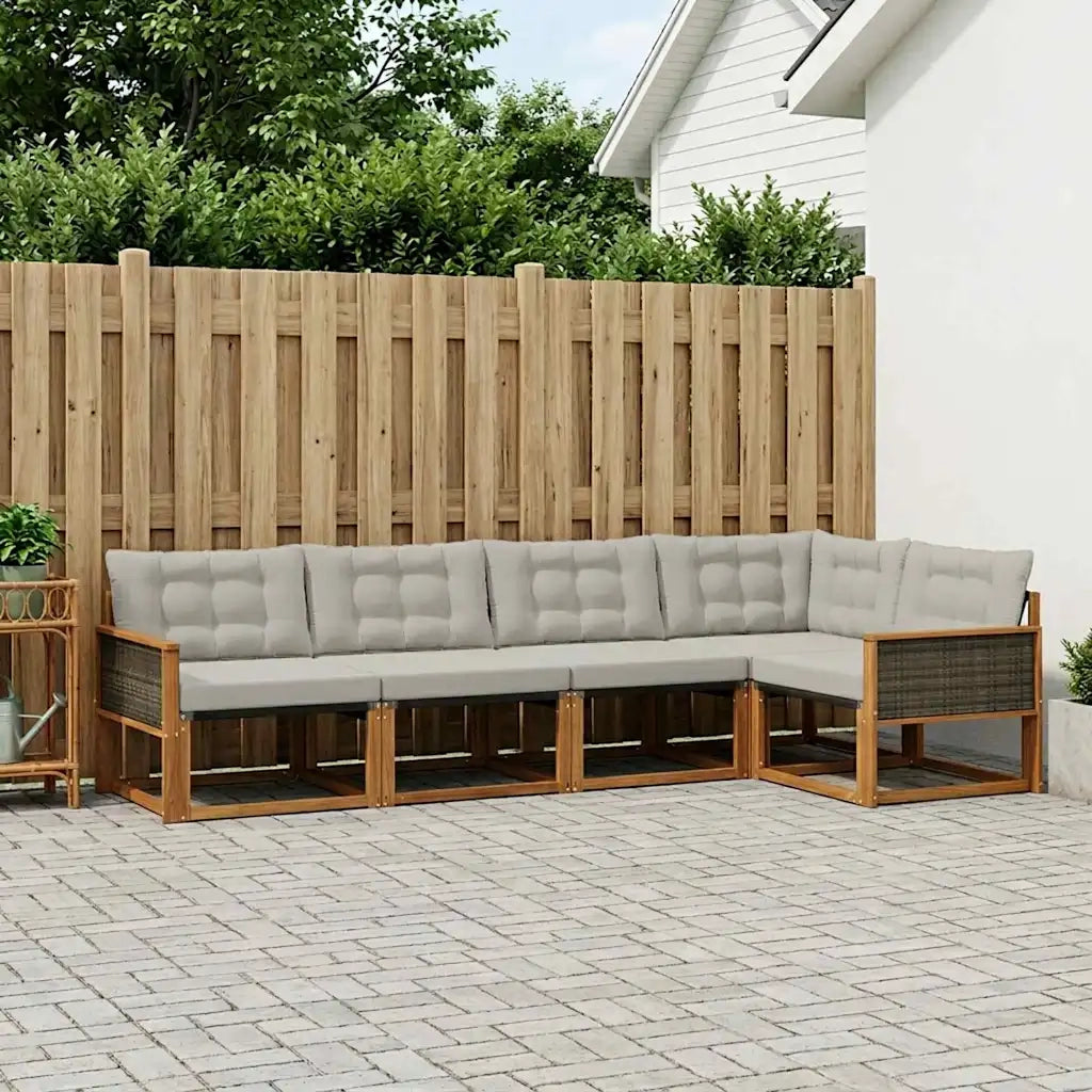 Set di divani da esterno 7 pcs Naturale e Grigio Chiaro