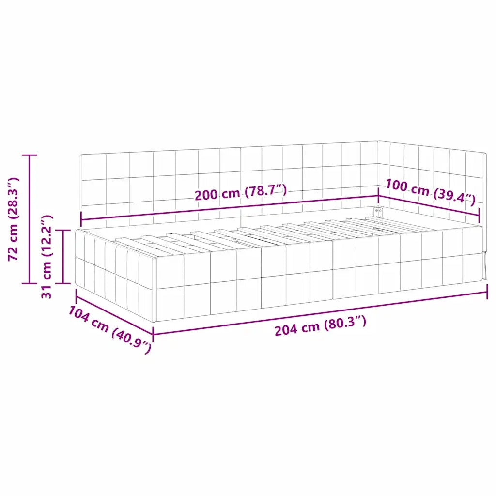 vidaXL Cornice del letto ad angolo Crema 100 x 200 cm Velluto