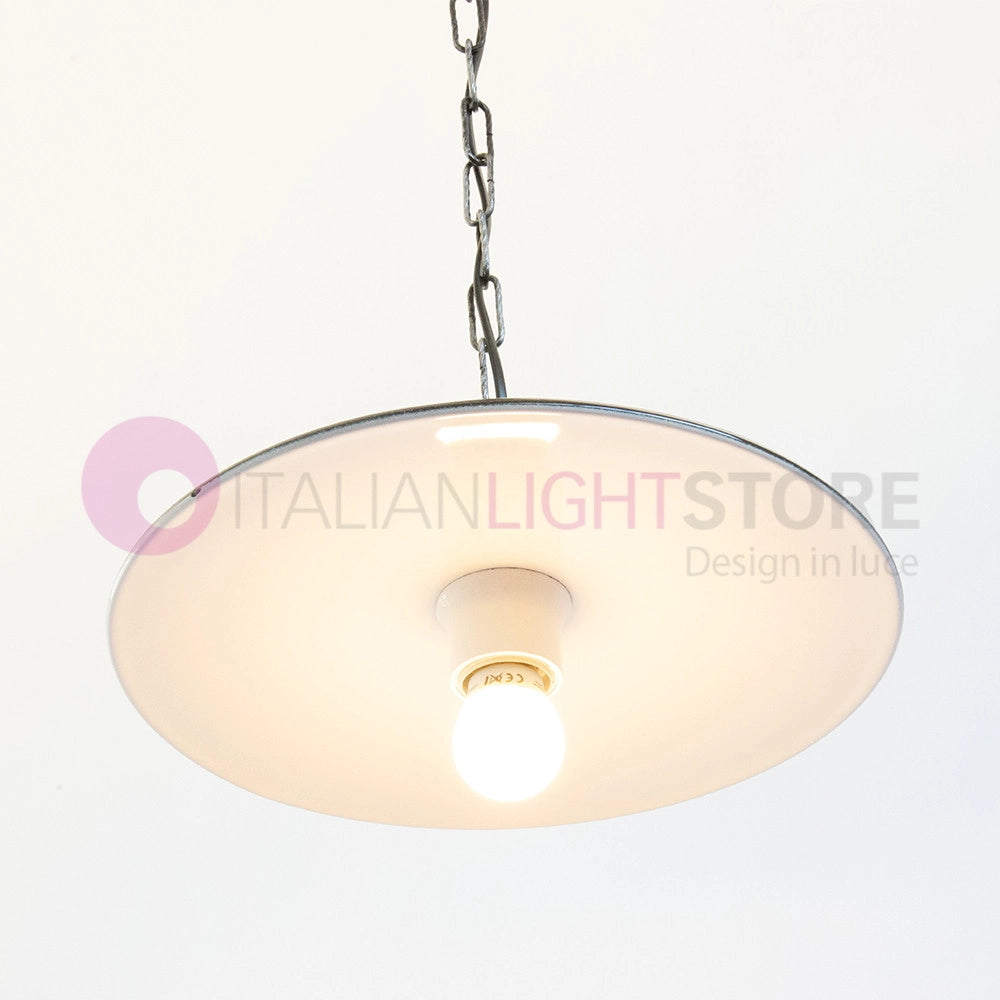 PIATTO Sospensione D.32 con Catenella Ferro Smaltato Nero/Bianco