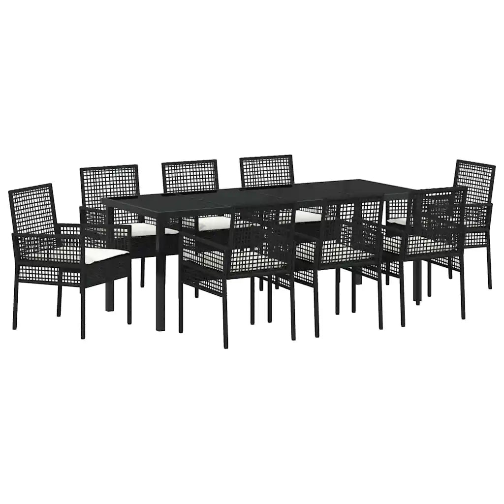 Set da Pranzo per Giardino con cuscino 9 pcs Nero polyrattan 3379869