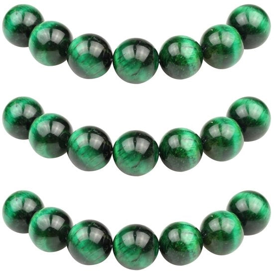 Raccoglitori 10mm 35 pezzi Occhio di Tigre Verde Semi-prezioso Raccoglitori con Foro Pietre Naturali Sfere Raccoglitori per la Creazione di Gioielli Bracciali Collane