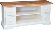 Biscottini Mobile porta Tv Country in legno massello di tiglio struttura bianca anticata piano naturale L129xPR40xH60 cm. Made in Italy