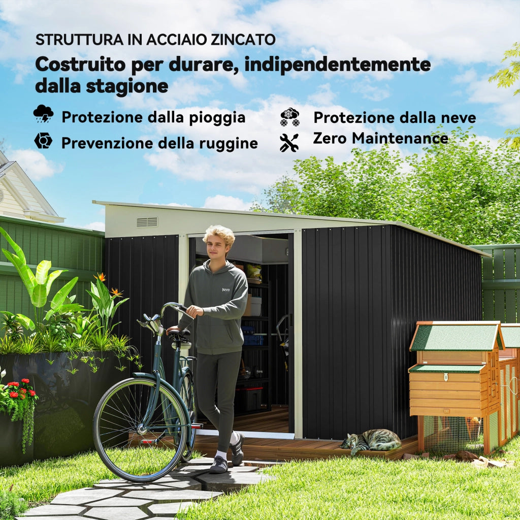 Casetta Porta Attrezzi da Giardino ¨C zephmum ¨C Acciaio, Nero, 345x280.5x169-201cm
