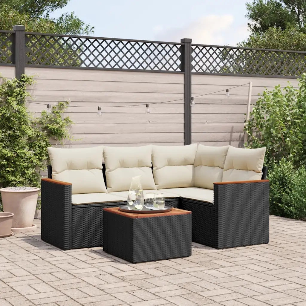 Set Divani da Giardino 5 pz | Set Salotto da Giardino con Cuscini in Polyrattan Nero