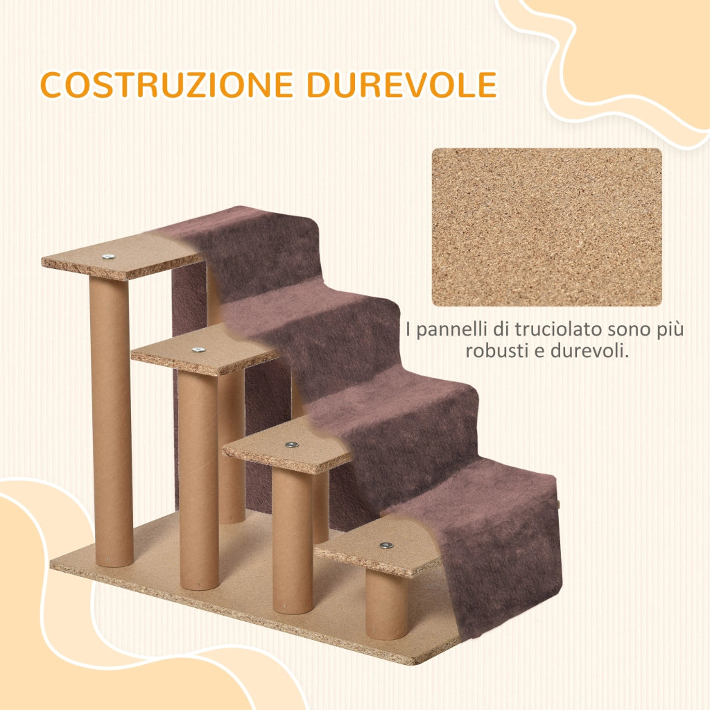 Scaletta per Cani a 4 Gradini 60x35x44 cm con Rivestimento Sfoderabile e Lavabile Marrone