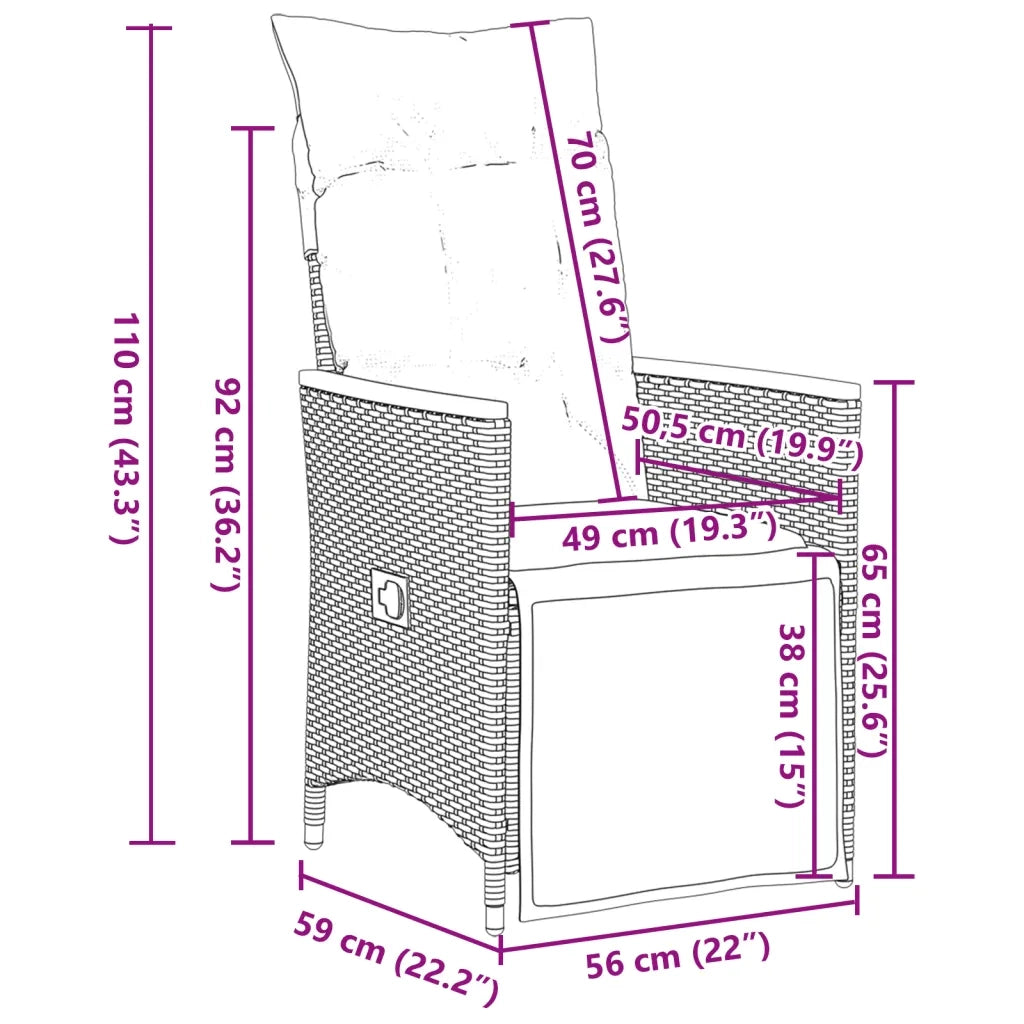 Set BistrÃ² da Giardino 9 pz con Cuscini in Polyrattan Grigio