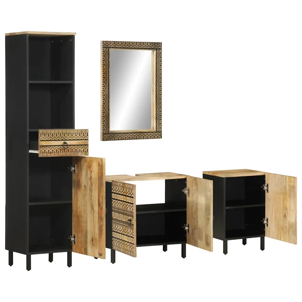 Set Mobili da Bagno | Armadio da bagno 4 pz in Legno Massello di Mango