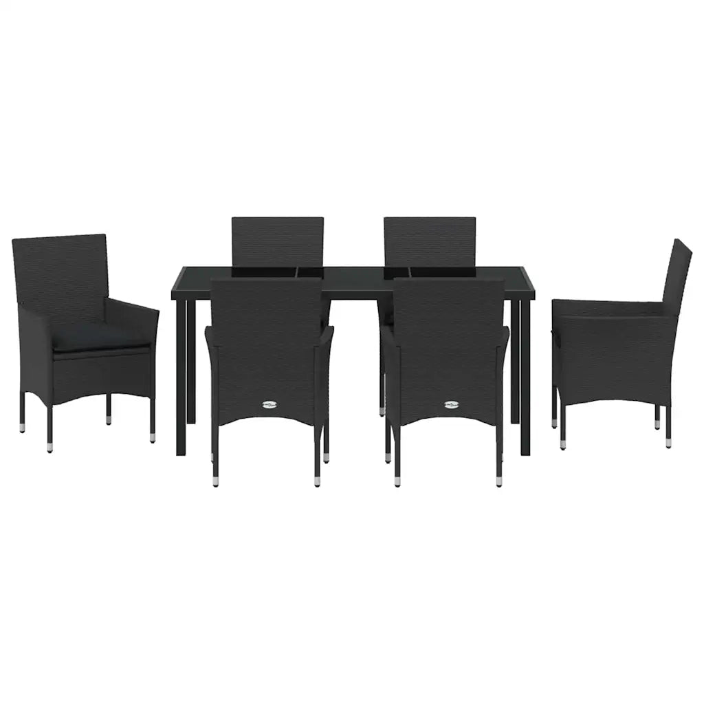 Set da Pranzo per Giardino con cuscino 7 pcs Nero polyrattan