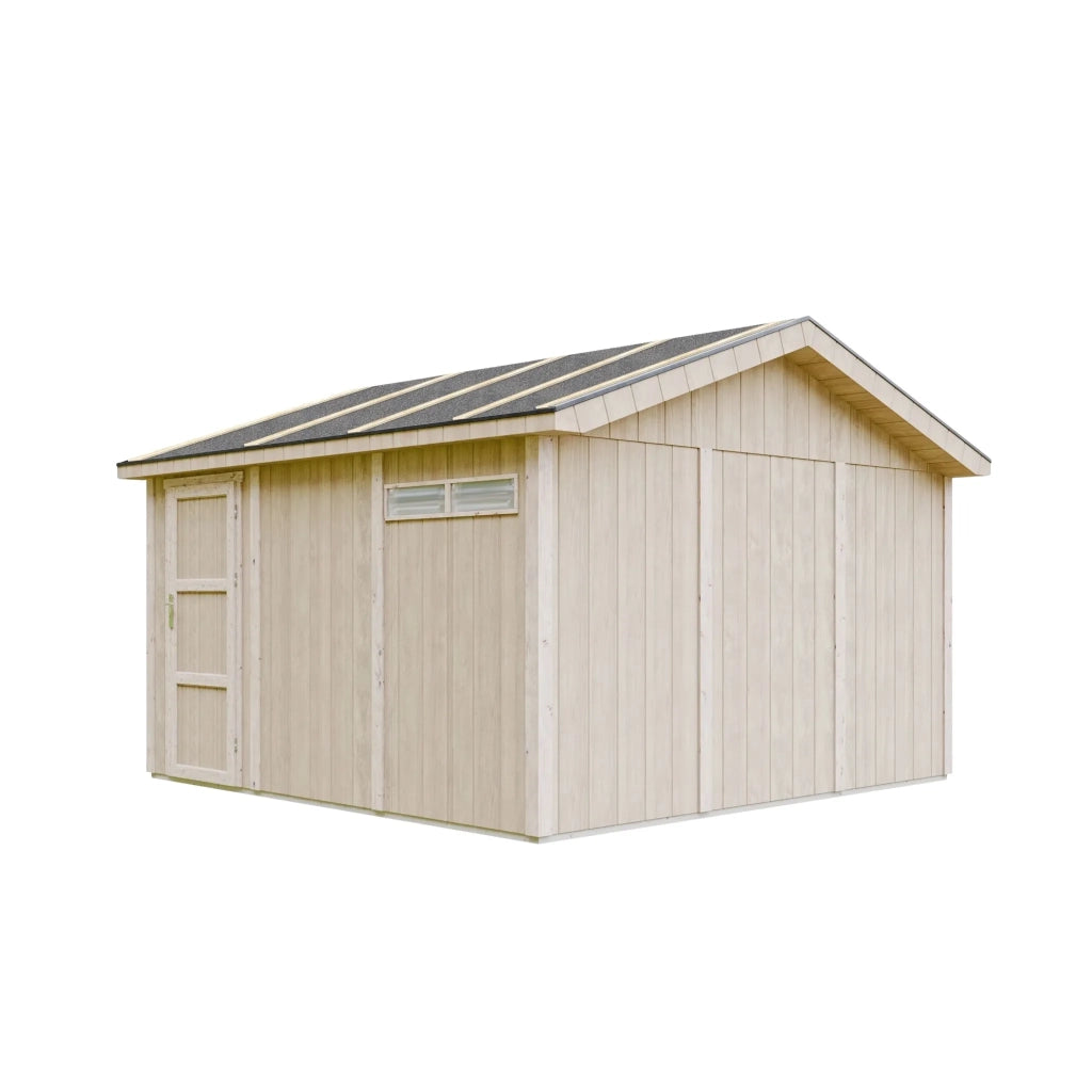 Garage di 13 m²- L378xL412 cm- Garage per moto, biciclette, attrezzi da giardino - Costruito con pannelli LP Smartside - Timbela M990B