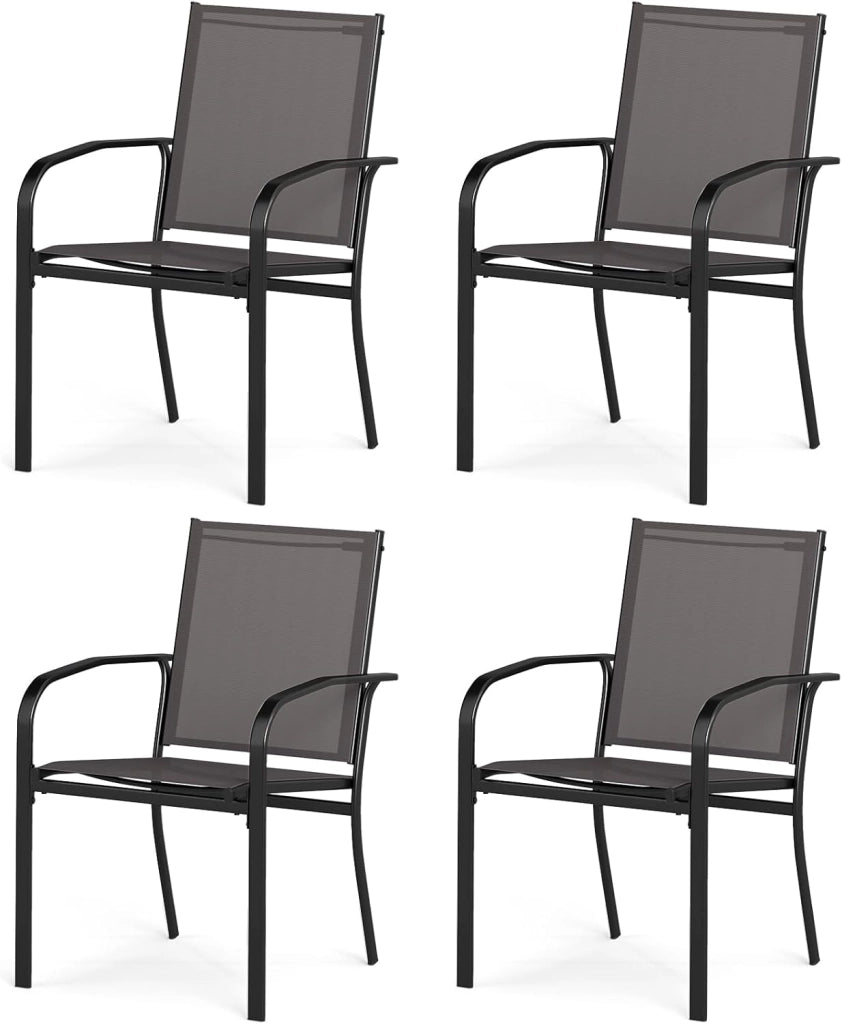 Set di 2 sedie da giardino impilabili, sedie terreze esterne in Textilene con telaio in metallo, poltrona da pranzo con schienale alto e braccioli, carico 150 kg, 58 x 61 x 89 cm, grigio (2)