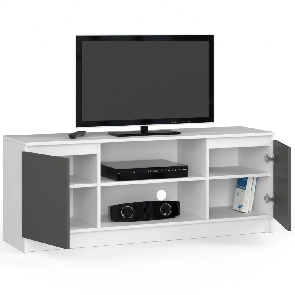 Mobile TV AKORD Bianco 140 cm 2 ante inserto frontale Grigio Grafite 140x40x55 cm