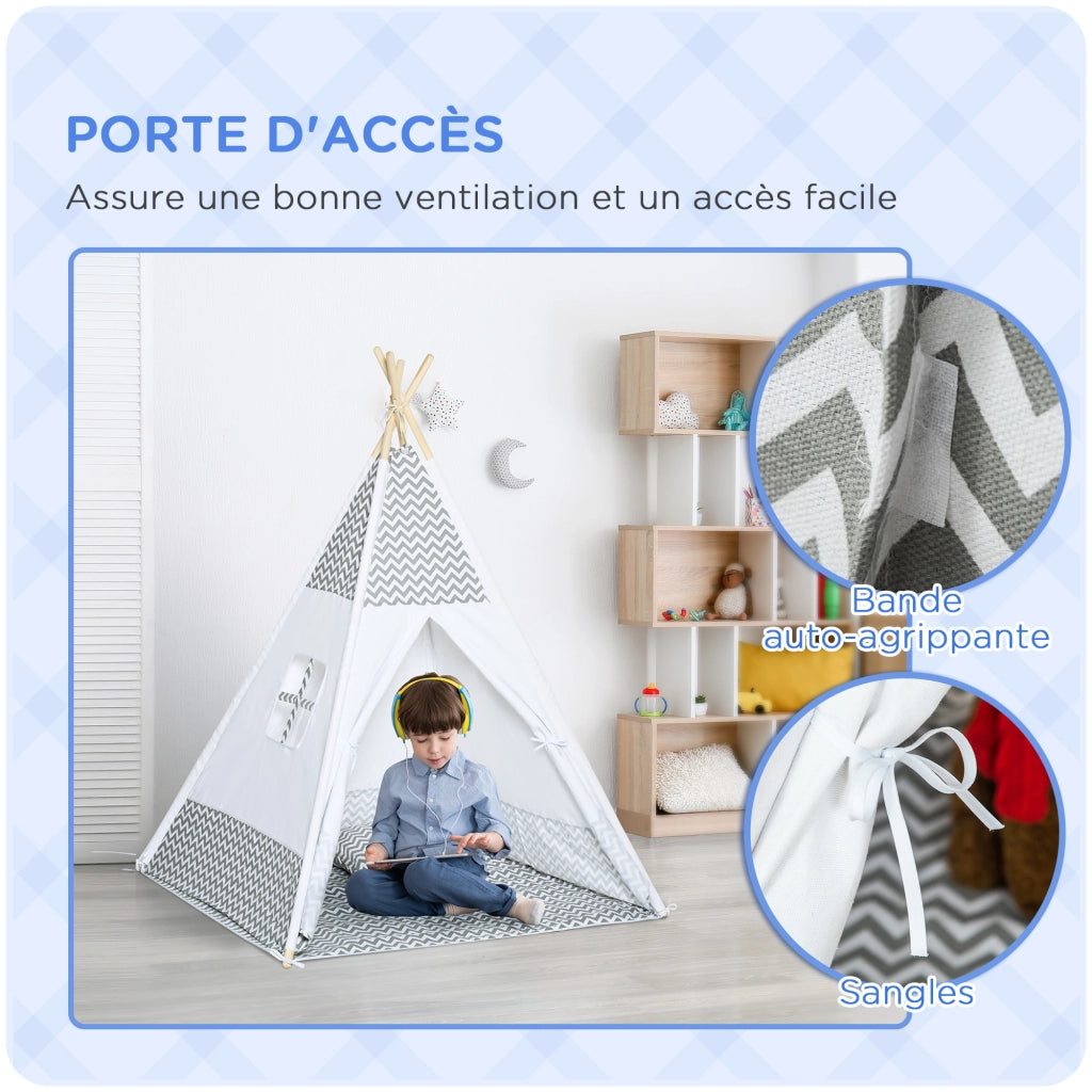 Tenda da gioco per bambini teepee indiano ¨C zephmum ¨C grigio bianco 120x120x155 cm