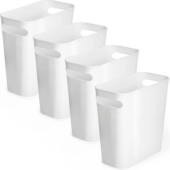 Bacetti di Rifiuto Bianchi (4 Pack) - Scatole di Rifiuto in Plastica Sottile - Maniglie - Camera da Letto Camera da Bagno Sala da Pranzo Sotto il Comodino Camera dei Bambini Cucina
