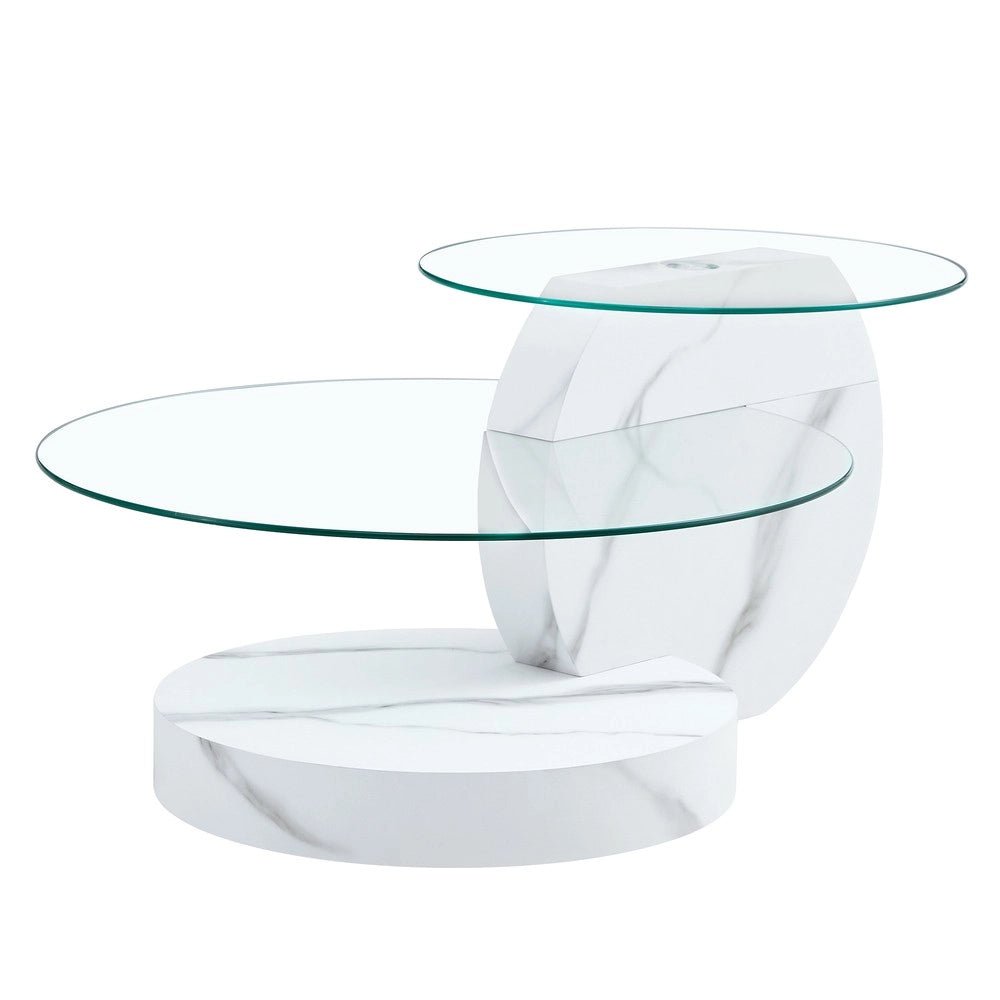 Tavolino da Caff¨¨ in Vetro Temperato e MDF ¨C MINIMAL ¨C Effetto Marmo Bianco, Design Moderno