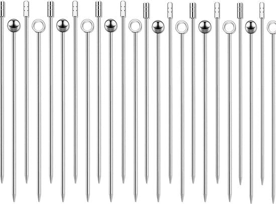 Set di Spiedini per Cocktail 24 pezzi - Riciclabile - Resistenti al Lavastoviglie - Acciaio Inossidabile - 11 cm - Color Argento