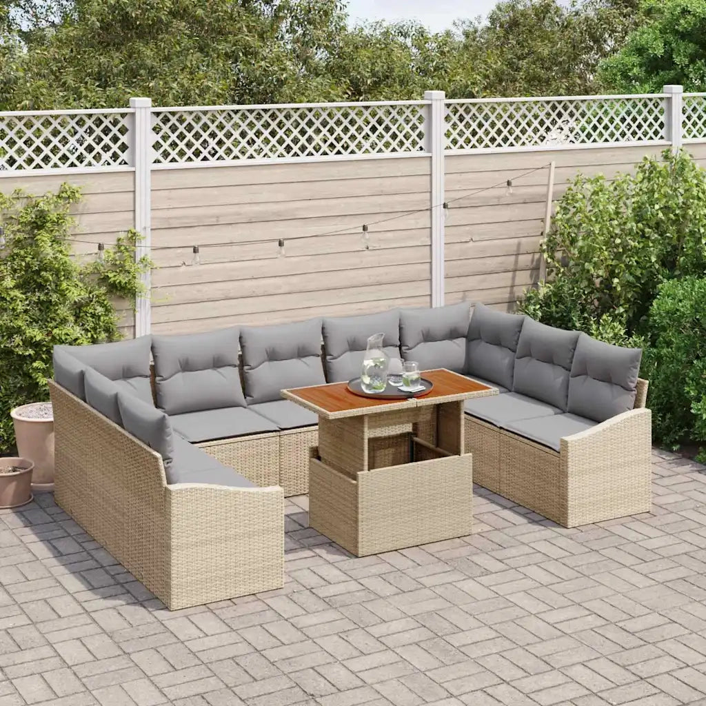 Set da Pranzo per Giardino con cuscino 10 pcs Beige e grigio 3349881