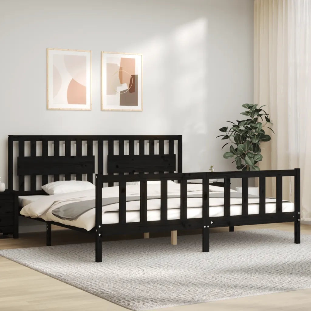 Giroletto con Testiera Nero 200x200 cm in Legno Massello 3192450