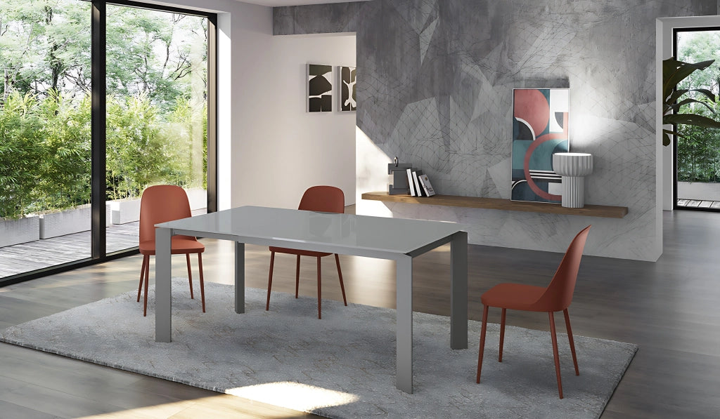 Tavolo Allungabile Frame con Top in Vetro Grigio e Struttura in Metallo Grigio Opaco - Dimensioni 120-170x80x75 cm - Design Moderno