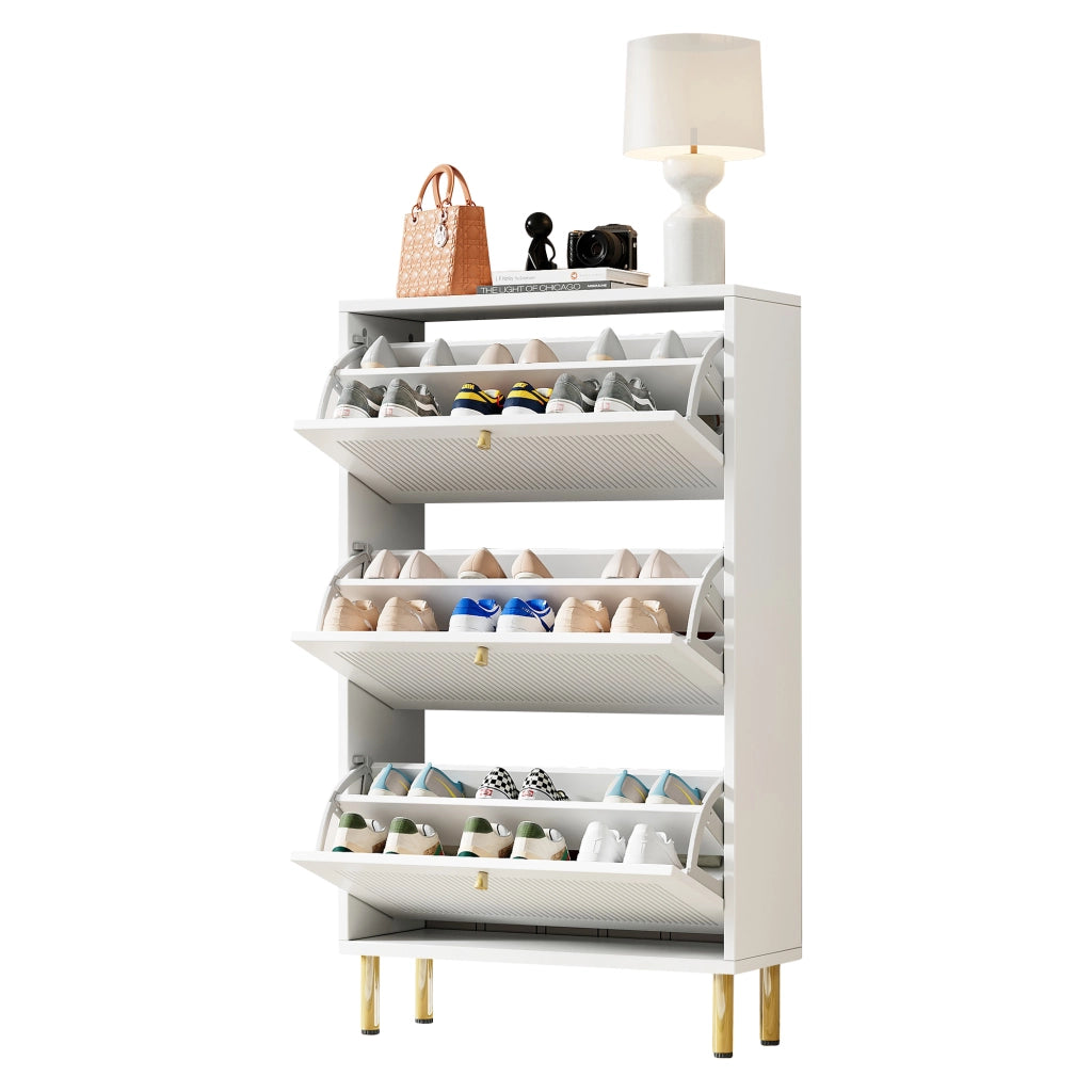 Scarpiera Slim con 3 Ante a Ribalta ¨C Xylo ¨C Bianco, 6 Ripiani, 73x23x125 cm