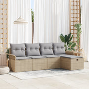 Set Divano da Giardino  da 5 Pezzi con Cuscini Beige Polyrattan