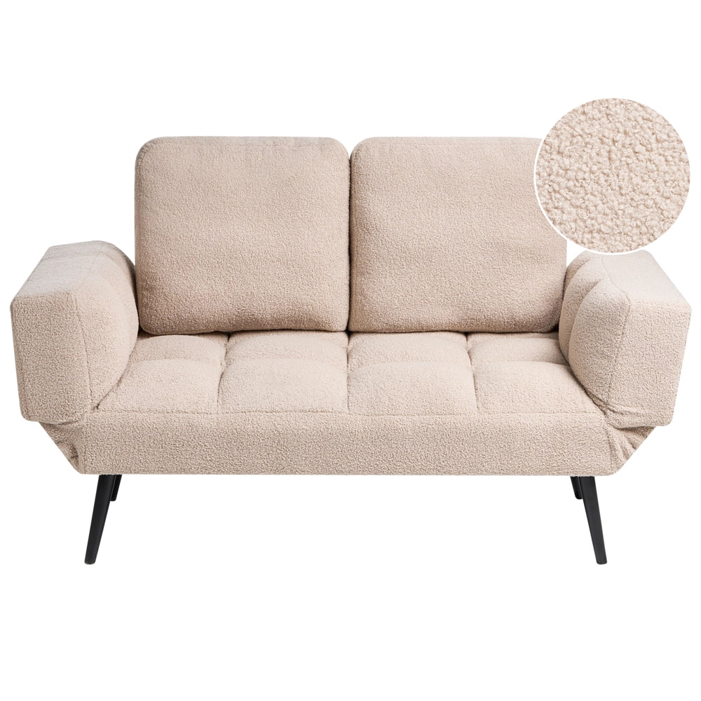 Divano letto 2 posti con rivestimento bouclè beige con Braccioli Regolabili stile Minimalista