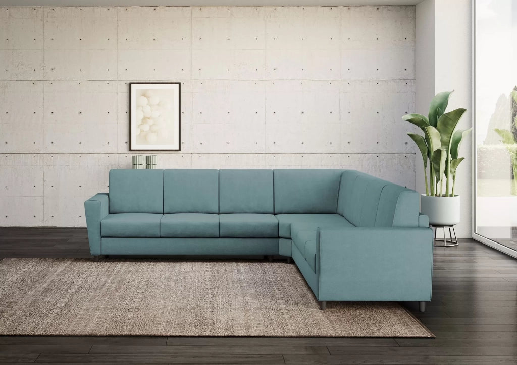 Divano yasel 3 posti  (tre sedute da 60cm) + angolo + divano 3 posti (tre sedute da 60cm) misure esterne l.288x288 | petrolio - Mobili 2G