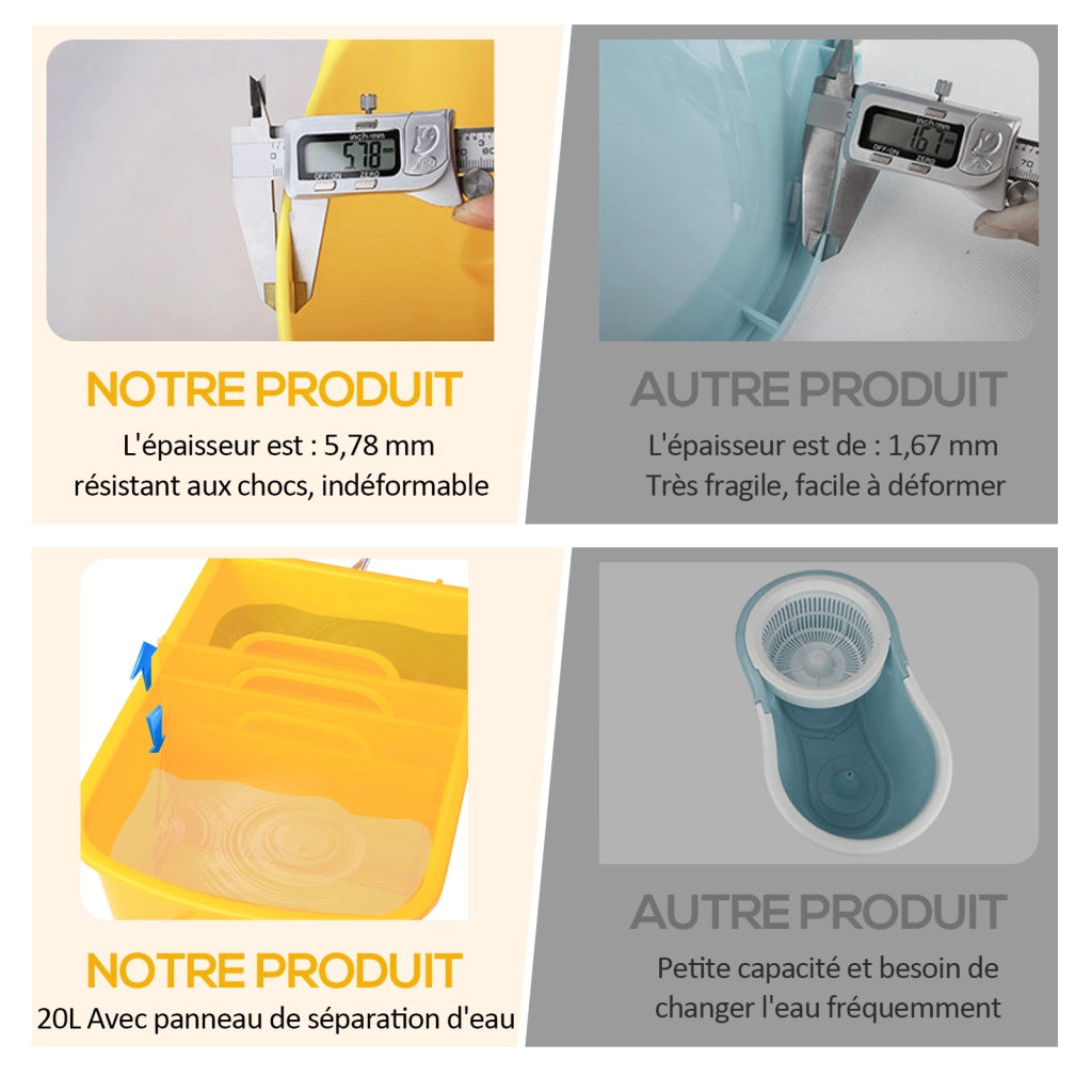 Carrello per pulizia con secchio 20L, strizzatore e separatore acqua ¨C zephmum ¨C giallo 60x27x70.5 cm