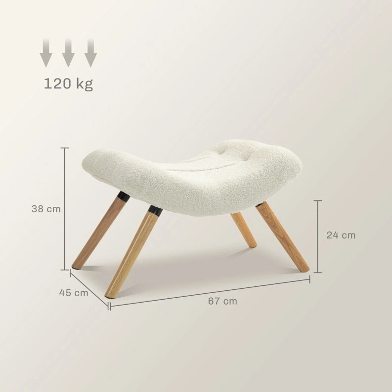 Pouf imbottito crema con gambe in legno di faggio