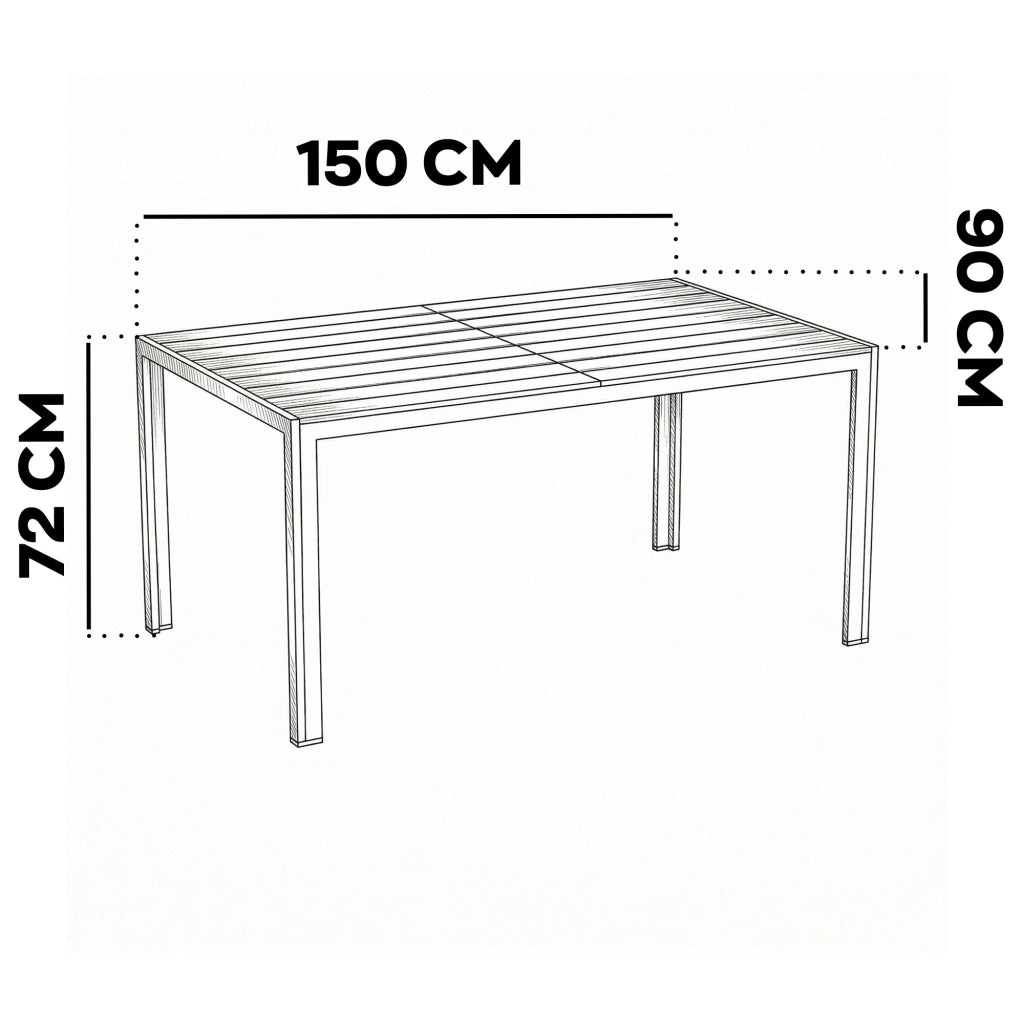 Giano - Tavolo da pranzo da esterno con struttura in metallo e doghe in legno multistrato 150x90cm