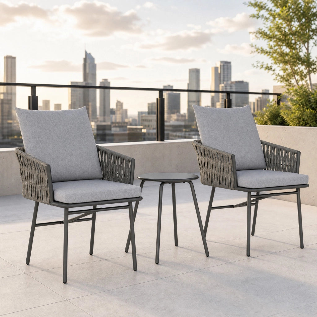 SET BISTROT 3 pezzi da esterno in rattan sintetico grigio con tavolino Ø40 cm