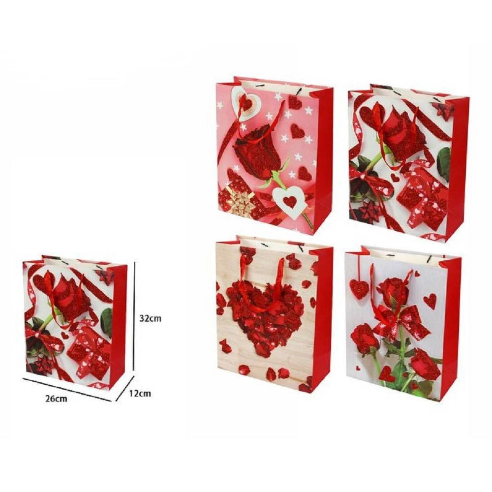 Trade Shop - Set 6 Pz. Buste Da Regalo 26x32x12cm Borsa San Valentino Rose Vari Modelli 71099 -