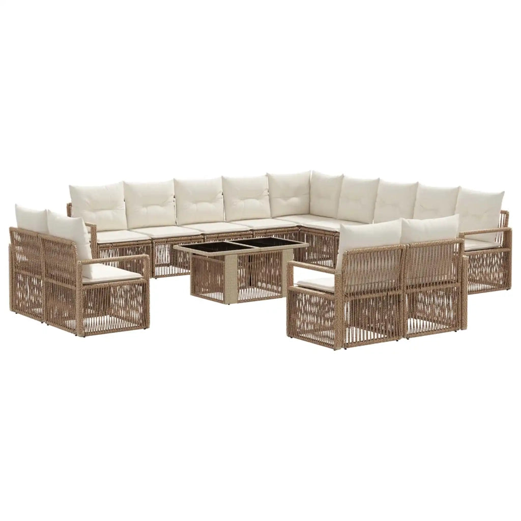 Set Divano da Giardino 14 pz Beige e Bianco Crema polyrattan 3437184