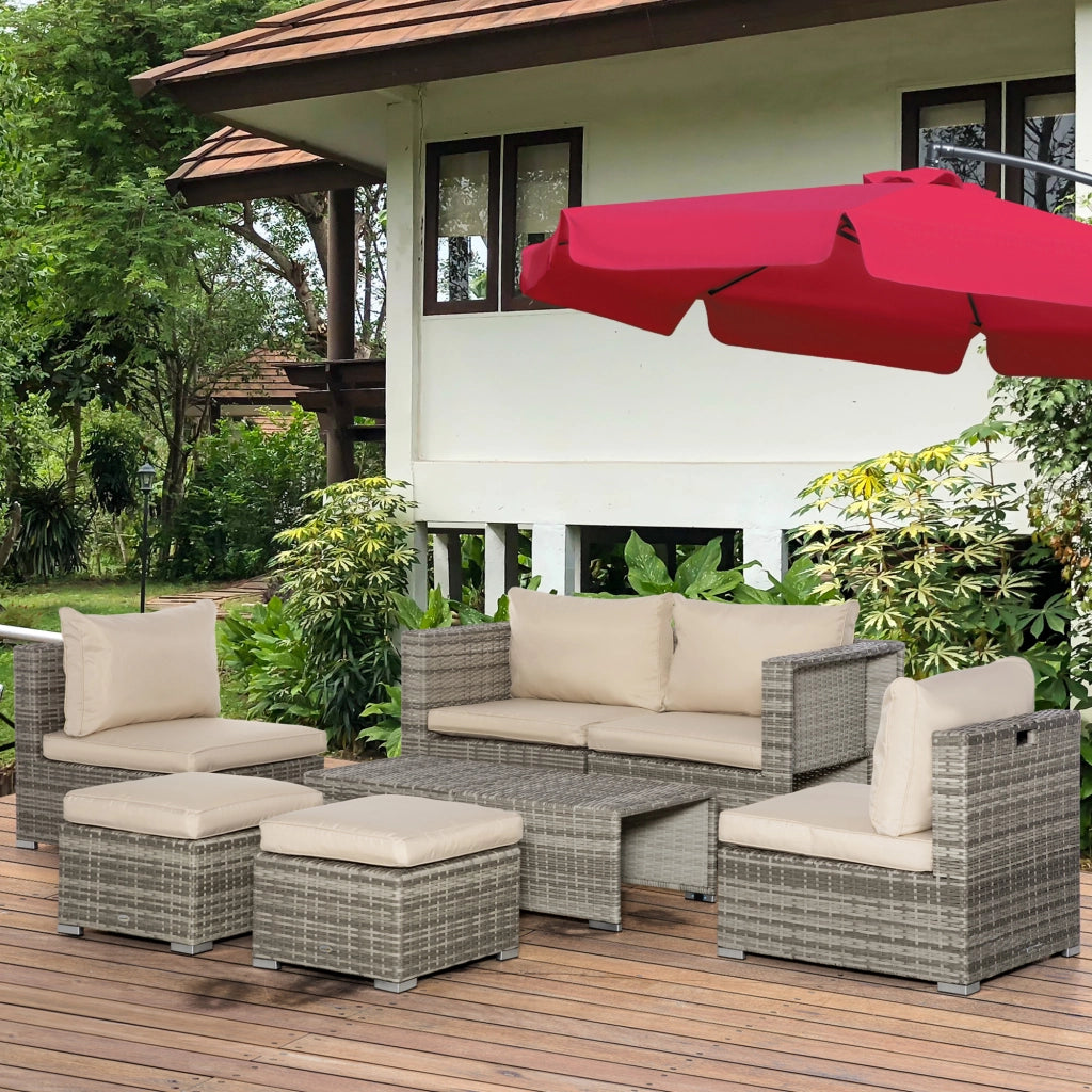 Salotto da Giardino in Rattan PE da 8 Pezzi con Poltrone, Tavolini e Sgabelli, Beige